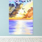 Sea Sunset Flying Birds Canvas Print - Malerei Leinwanddruck (Insitu (Holzboden))