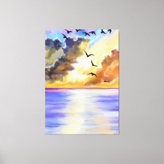 Sea Sunset Flying Birds Canvas Print - Malerei Leinwanddruck (Vorderseite)