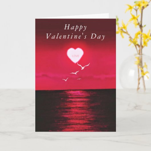 Sea Sunset Heart Liebe Valentine's Day Card Karte (Gelbe Blume)