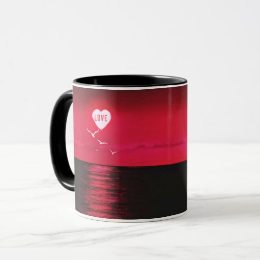 Sea Sunset Heart Sun Liebe Text Black Red Tasse Ge (Vorderseite Links)