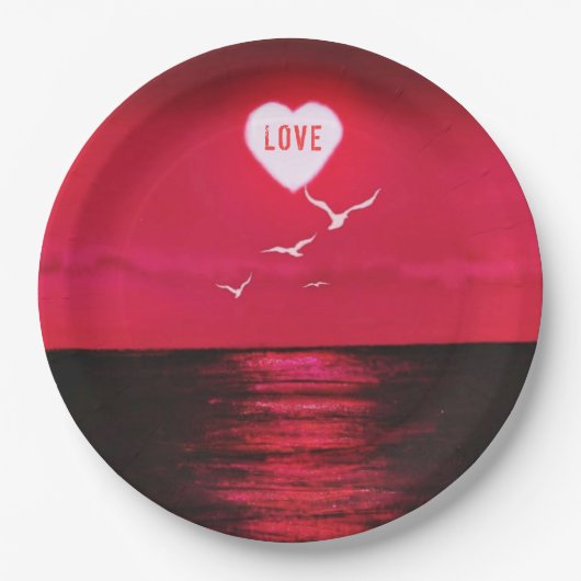Sea Sunset Liebe Herzpapier Teller Romantische (Vorderseite)