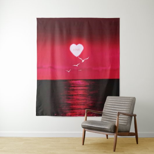 Sea Sunset Tapesta Liebe Romantische Herzsonne Wandteppich (Beispiel)