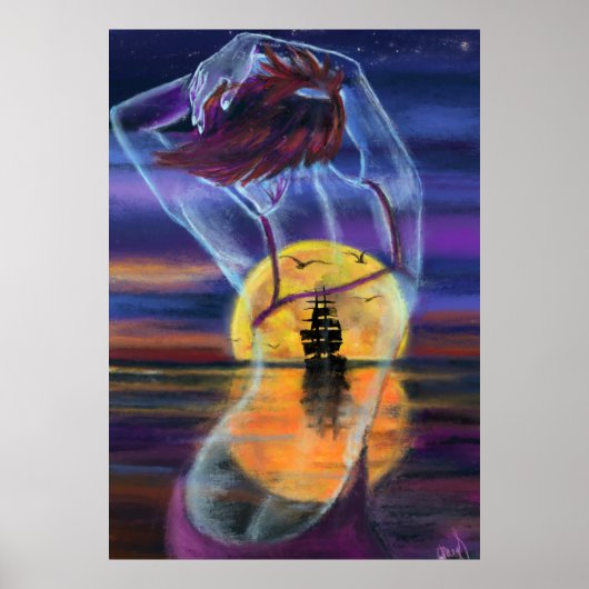 Sea Sunset Woman Poster (Vorne)
