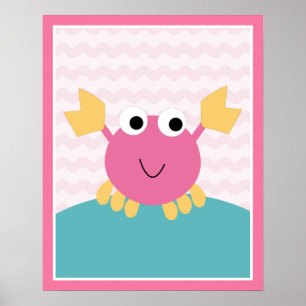 Sea Sweeties Girl Meereswelt Pink Crab Art Poster
