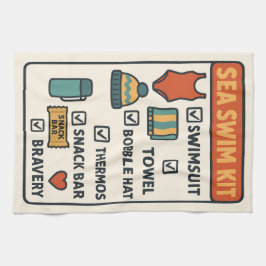 Sea Swim Kit – Funny Checklist Design for Wild Swi Geschirrtuch