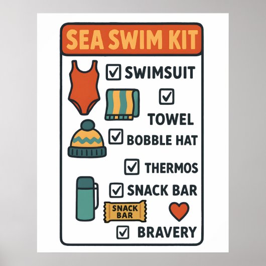 Sea Swim Kit – Funny Checklist Design for Wild Swi Poster (Vorne)