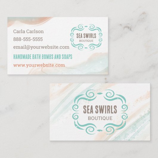 Sea Swirl Beach Watercolor Business Card Visitenkarte (Vorne/Hinten)