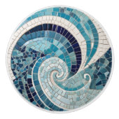 Sea Swirl Beach Wave Abstrakt Ocean Blue Mosaik Keramikknauf (Vorderseite)