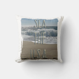 Sea The US.A Beach Life Fun Summer Slogan Kissen