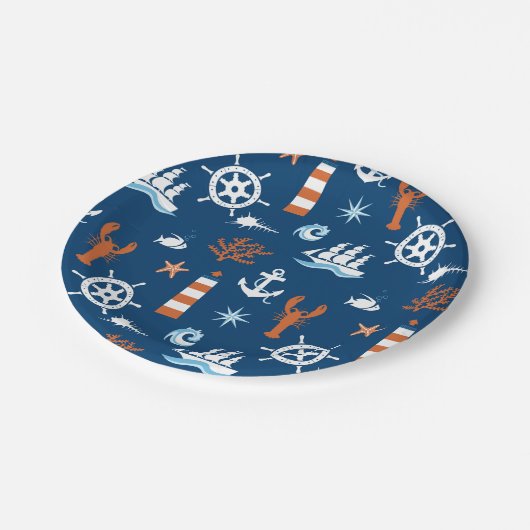 Sea Theme Pattern Pappteller (Schrägansicht)