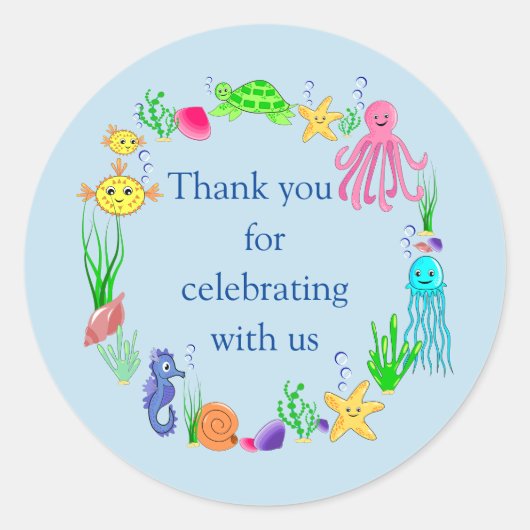Sea Theme Vielen Dank Runder Aufkleber (Vorderseite)