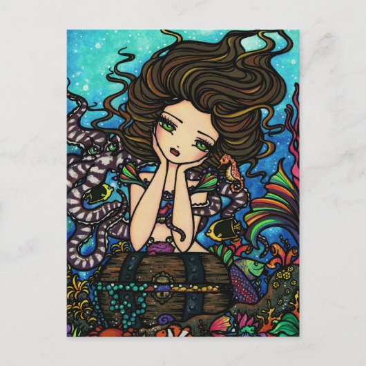 Sea Treasure Theke Mermaid Fairy Fantasy Fantastis Postkarte (Vorderseite)