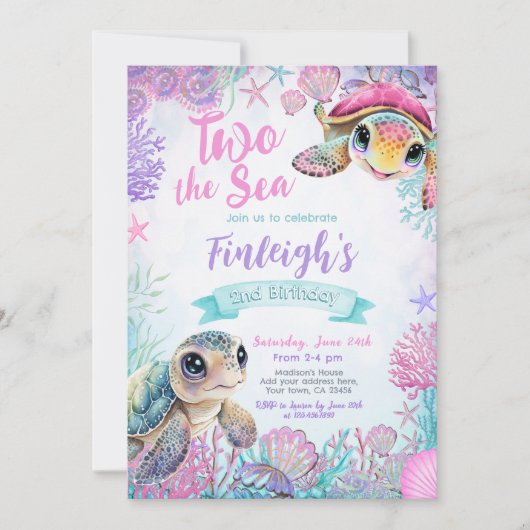 Sea Turtle 2. Geburtstag Einladung (Vorderseite)