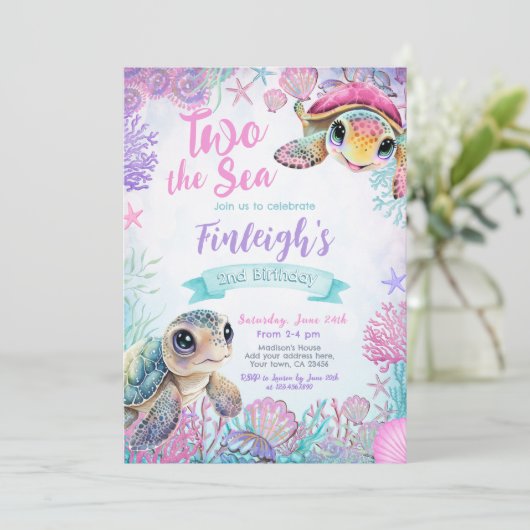Sea Turtle 2. Geburtstag Einladung (Stehend Vorderseite)