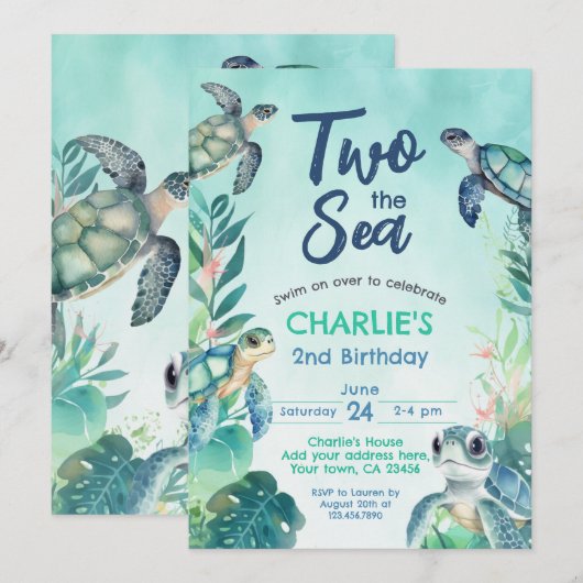 Sea Turtle 2. Geburtstag Einladung (Vorne/Hinten)