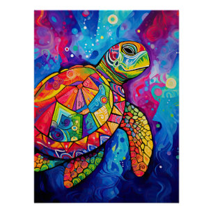 Sea Turtle Abstrakt Earth Day Ocean Beach Nature Poster