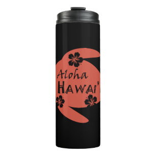 Sea Turtle Aloha Hawaii Hibiskus Orange Graphics Thermosbecher