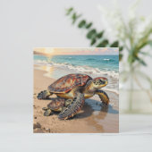 Sea Turtle and Baby Illustration | Blank Karte (Stehend Vorderseite)