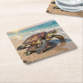 Sea Turtle and Baby Illustration  Rechteckiger Pappuntersetzer (angewinkelt)