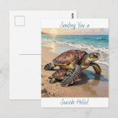 Sea Turtle and Baby Illustration | Saying Hello Postkarte (Vorne/Hinten)