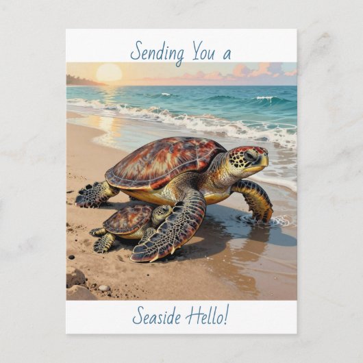 Sea Turtle and Baby Illustration | Saying Hello Postkarte (Vorderseite)