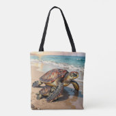 Sea Turtle and Baby Illustration  Tasche (Rückseite)