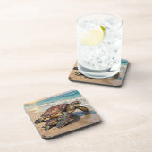 Sea Turtle and Baby on Beach Illustration Getränkeuntersetzer (Rechte Seite)