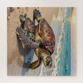 Sea Turtle and Baby on Beach Illustration Puzzle (Horizontal)