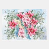Sea Turtle and Christmas Poinsettias Wrapping Pape Geschenkpapier Set (Vorderseite)