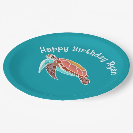 Sea Turtle Art Aquamarin Blue Pappteller (Schrägansicht)