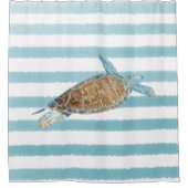 Sea Turtle Art Blue Streifen Duschvorhang (Vorderseite)