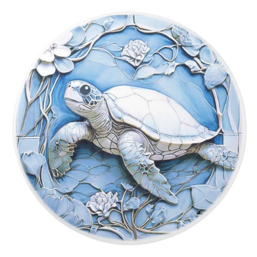 Sea Turtle Art Nouveau Imitats Relief Blue Ocean L Keramikknauf (Vorderseite)