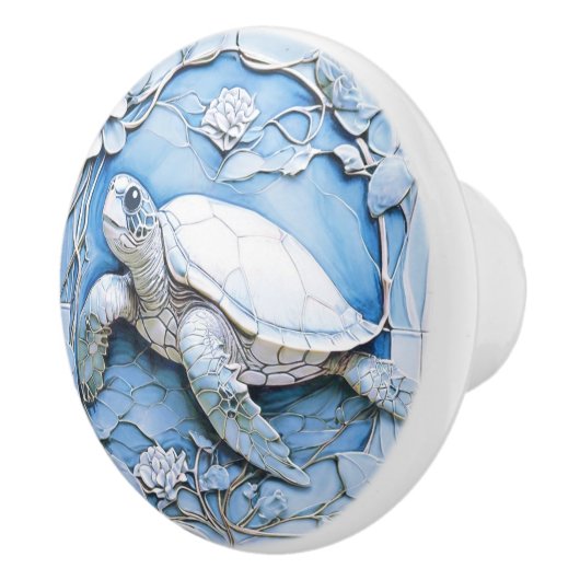 Sea Turtle Art Nouveau Imitats Relief Blue Ocean L Keramikknauf (Rechts)