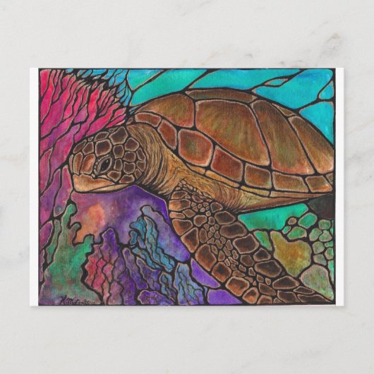 Sea Turtle Art...phantastischer Buntglasstil! Postkarte (Vorderseite)