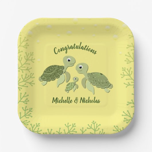Sea Turtle Baby Dusche Gelborange Teller 7" v2 (Vorderseite)