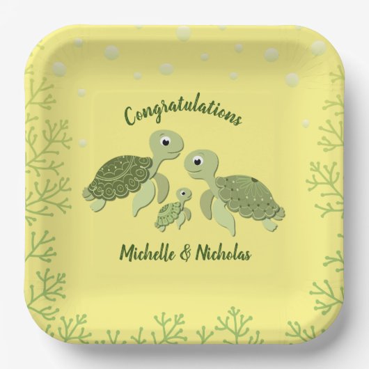 Sea Turtle Baby Dusche Gelborange Teller 9" (Vorderseite)