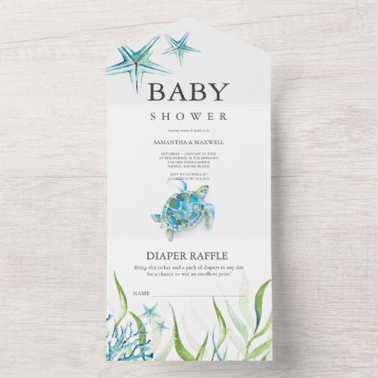 Sea Turtle Baby Dusche in einer einzigen Einladung (Innen Boden)