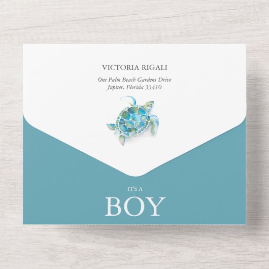 Sea Turtle Baby Dusche in einer einzigen Einladung (Rückseite)