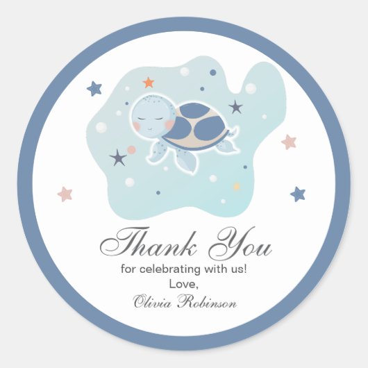 Sea Turtle Baby Dusche | Niedlicher Ozean Runder Aufkleber (Vorderseite)