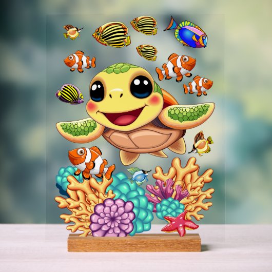 Sea Turtle Baby Happy and Süße Figur Acrylschild (Neutral)
