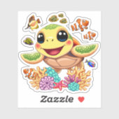 Sea Turtle Baby Happy and Süße Figur Aufkleber (Blatt)