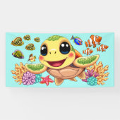 Sea Turtle Baby Happy and Süße Figur Banner (Horizontal)