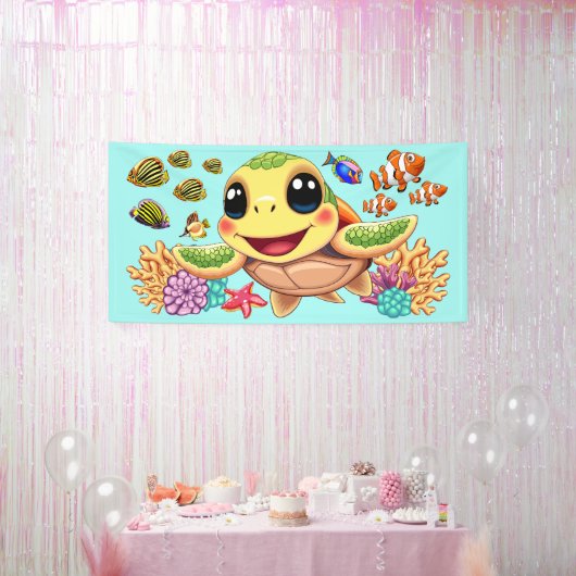 Sea Turtle Baby Happy and Süße Figur Banner (Party)