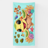 Sea Turtle Baby Happy and Süße Figur Banner (Vertikal)