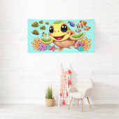 Sea Turtle Baby Happy and Süße Figur Banner (Insitu)