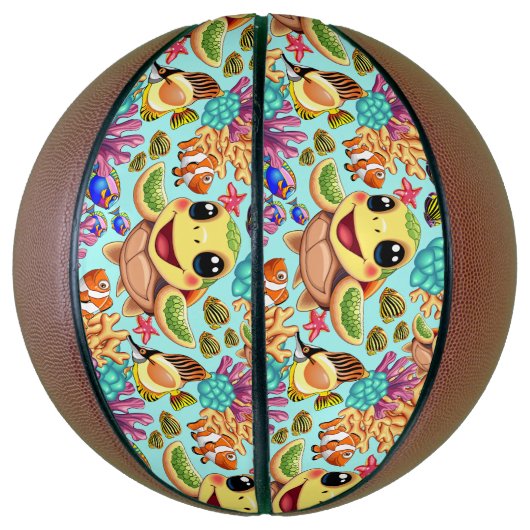 Sea Turtle Baby Happy and Süße Figur Basketball (Vertikal)