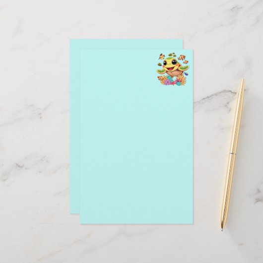 Sea Turtle Baby Happy and Süße Figur Briefpapier (Vorderseite/Rückseite Beispiel)