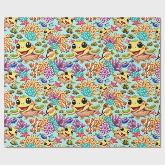 Sea Turtle Baby Happy and Süße Figur Bumper St. Geschenkpapier (Flach)