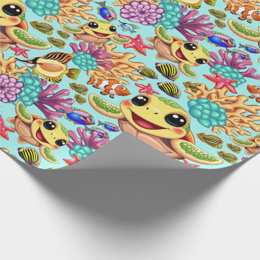 Sea Turtle Baby Happy and Süße Figur Bumper St. Geschenkpapier (Ecke)