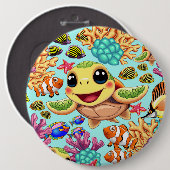 Sea Turtle Baby Happy and Süße Figur Button (Vorne & Hinten)